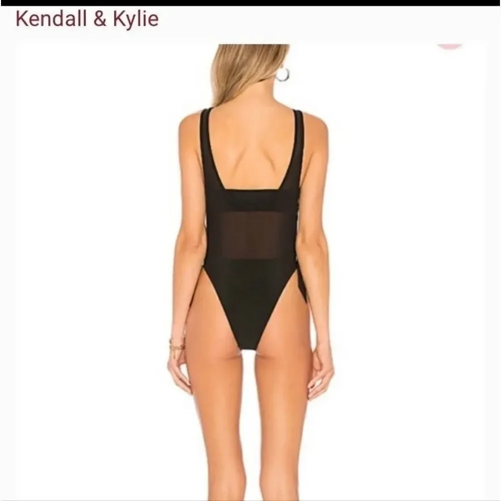 KENDALL & KYLIE SIDE TIE BLACK TWO LAYER MESH ONE PIECE Swimsuit Size Xlarge